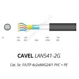 LAN kabel venkovní CAVEL 541-2G, Cat.5, PVC+PE, F/UTP (FTP), černý, 200m balení